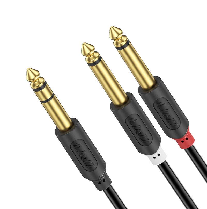 J&D 1/4 Inch TRS to Dual TS Y Splitter Cable, Gold Plated 6.35mm Stereo Male to 2 Mono Male Breakout Cable for Audio Interface, Mixer, Amplifier [Audiowave Series], 9 Feet - Image 1